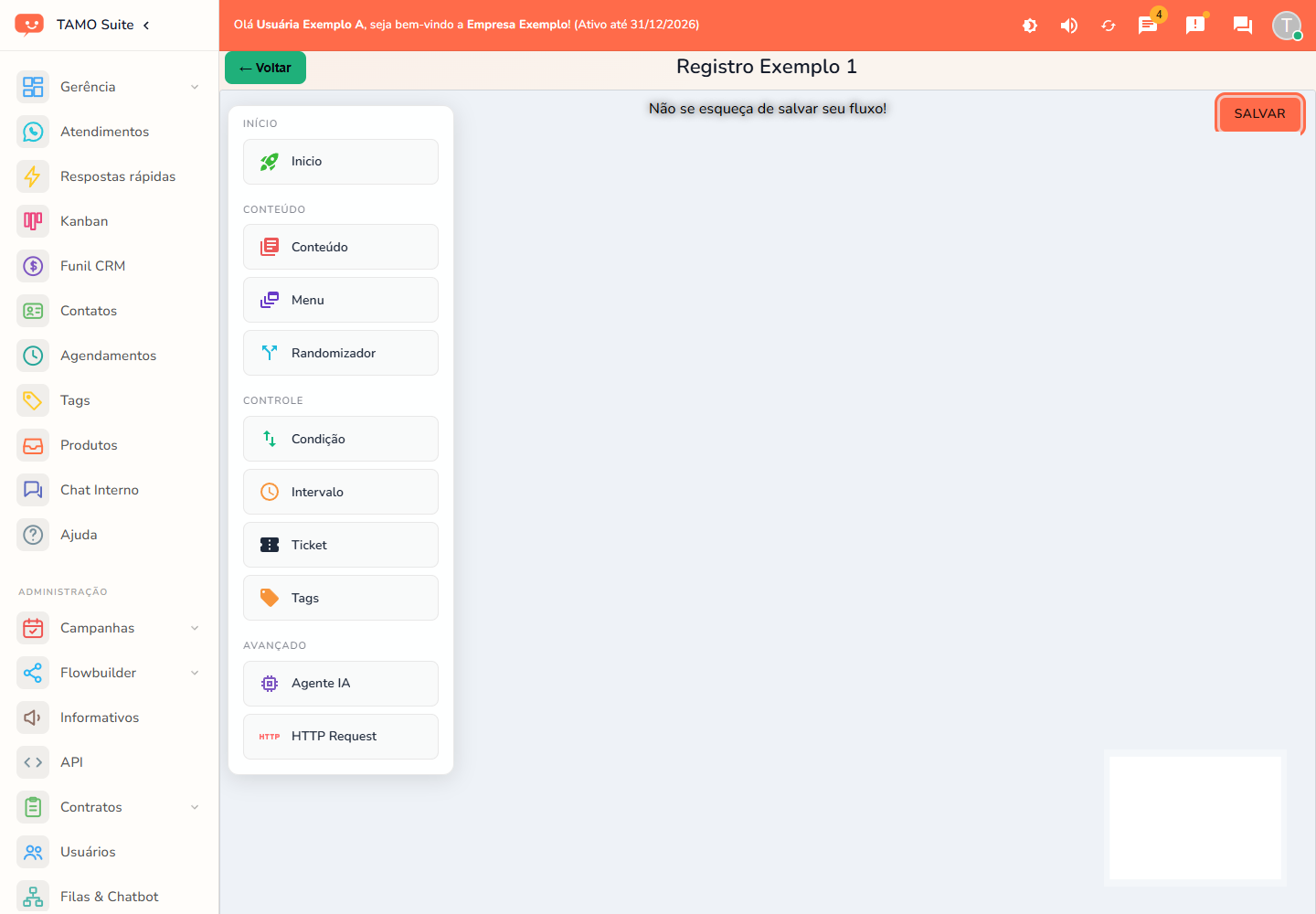 O editor de um fluxo, com o botão "Salvar" em destaque