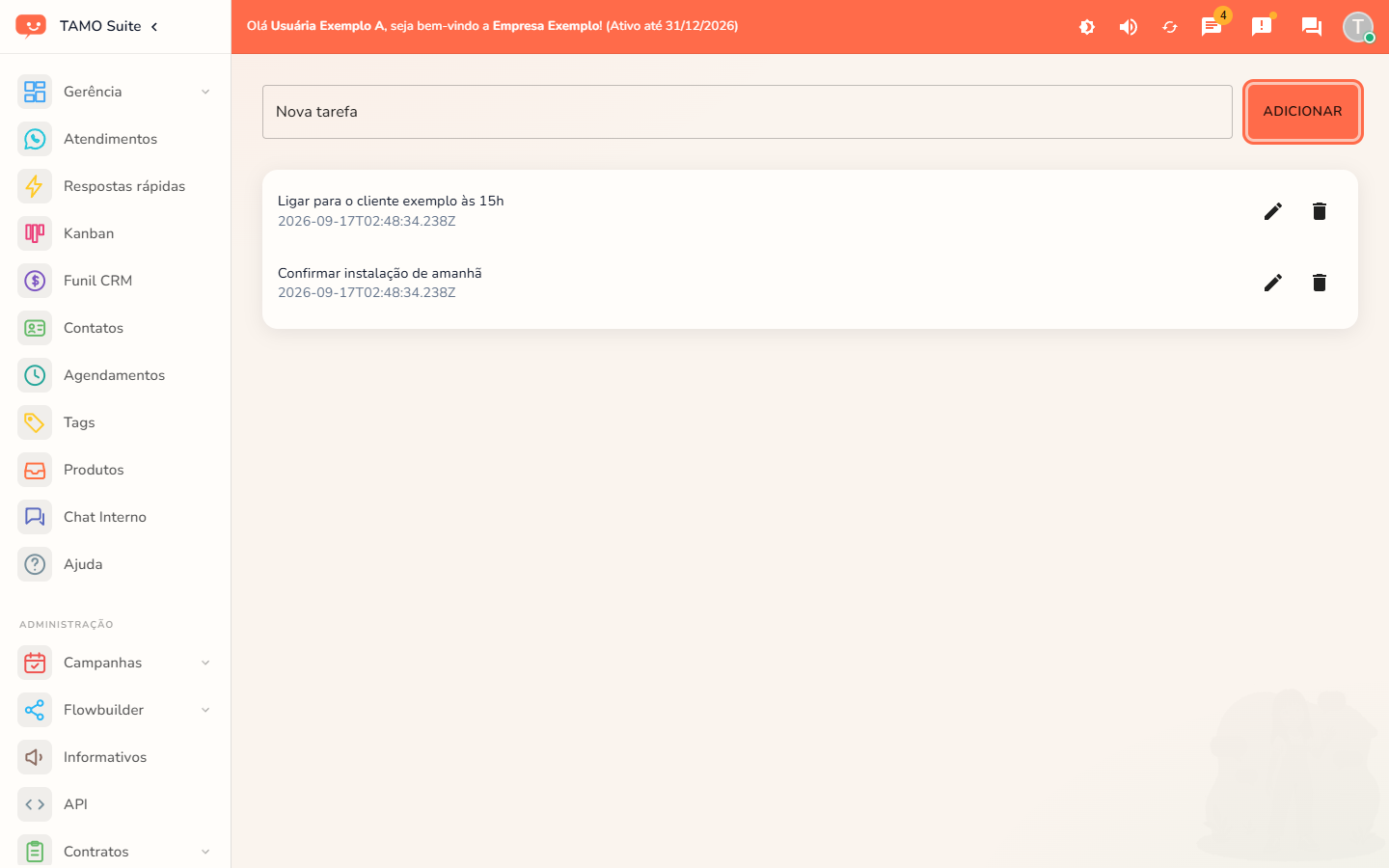 A lista de tarefas, com o botão "Adicionar" em destaque